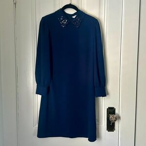 Trina Turk Navy Jeweled Collar Long Sleeve Shift Dress Women's Size 4